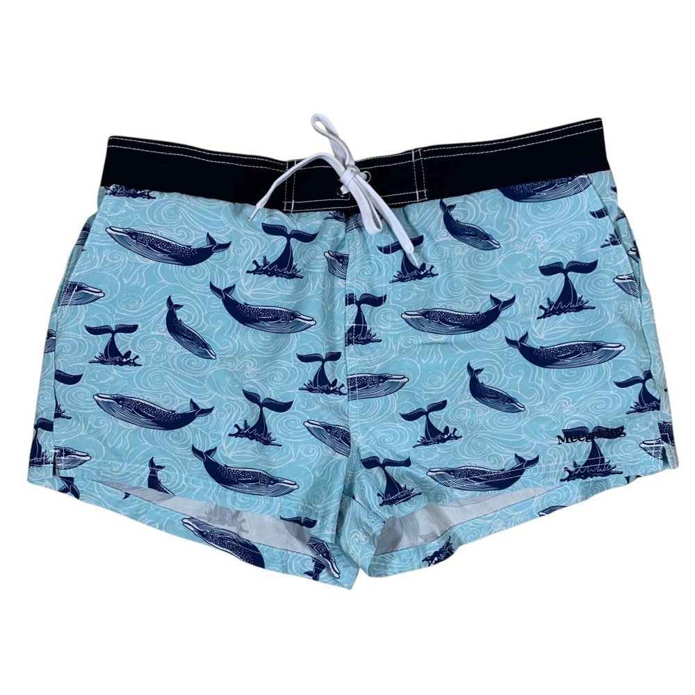 Meegsking Blue Whale Print Swim Shorts XXL Drawstring‎ Quick Dry Beach Shorts